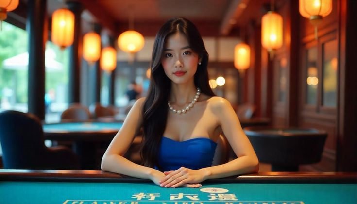 Caribbean Stud Poker table layout with dealer and player seats at pesqq live casino